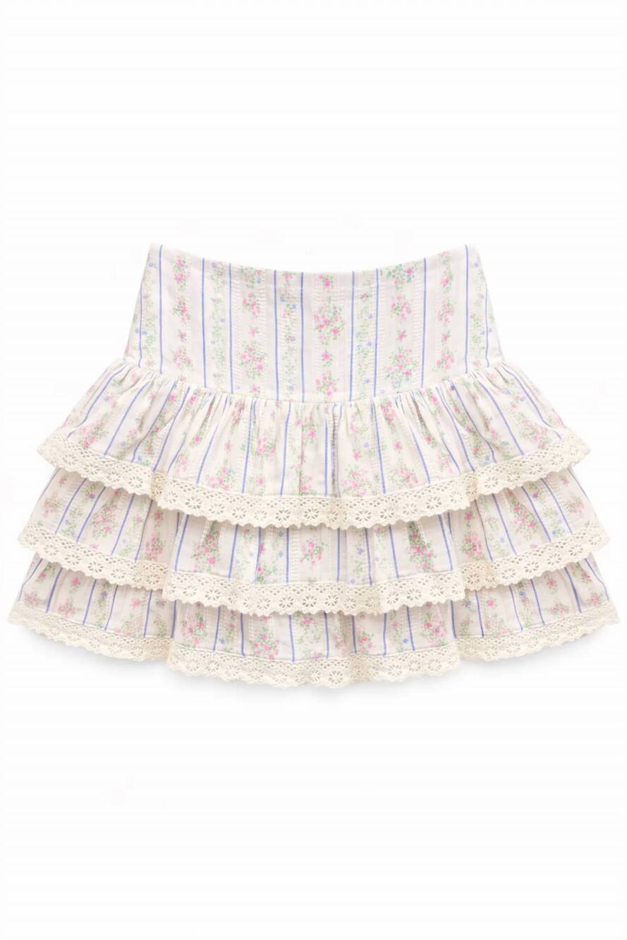 NEW KATIE J NYC girl's tween melody printed drop waist lace trim skirt in vintag